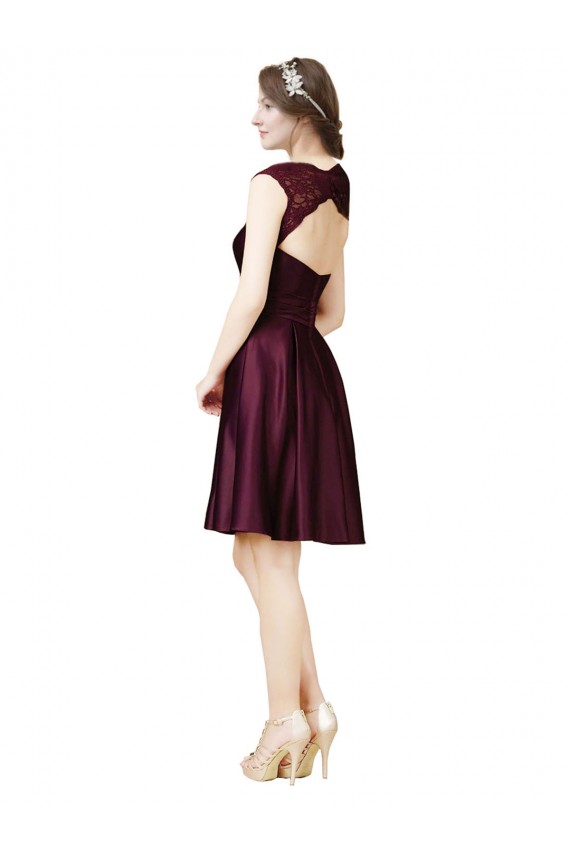 Sleeveless Square Neck Satin & Lace Grape Knee Length Bridesmaid Dress Bath