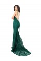 Sleeveless V-Neck Lace Dark Green Long Black Tie Evening Gown / Prom Dress / Bridesmaid Dress Bath