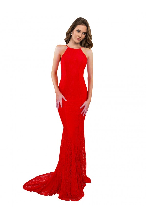 Sleeveless High Neck Lace Red Long Evening Gown / Prom Dress / Bridesmaid Dress Bath