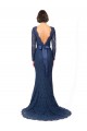 Long Sleeves Jewel Neck Lace Dark Navy Sweep Train Bridesmaid Dress Bath