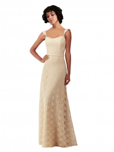 Sleeveless Sweetheart Lace Champagne Long Bridesmaid Dress Bath