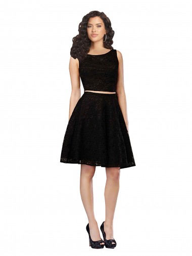 Sleeveless Jewel Neck Lace Black Knee Length Bridesmaid Dress Bath