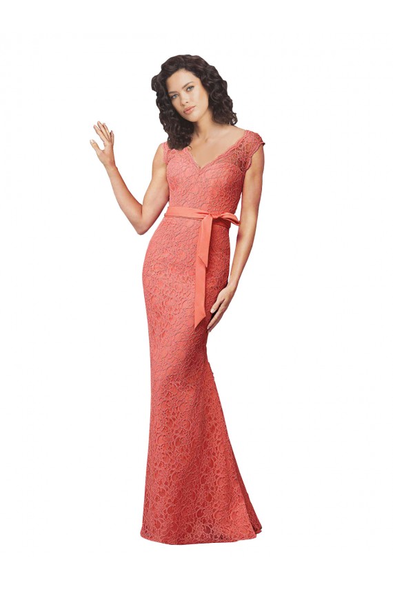 Sleeveless V-Neck Lace Long Bridesmaid Dress Bath