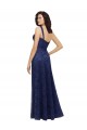 Sleeveless V-Neck Lace Dark Navy A-Line Long Bridesmaid Dress Bath