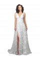 Sleeveless V-Neck Lace Off White Chapel Train Wedding Dress Bath