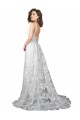 Sleeveless V-Neck Lace Off White Chapel Train Wedding Dress Bath