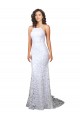 Sleeveless High Neck Lace White Sweep Train Wedding Dress Bath