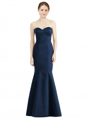 Sleeveless Sweetheart Satin Dark Navy Long Floor Length Bridesmaid Dress Bath
