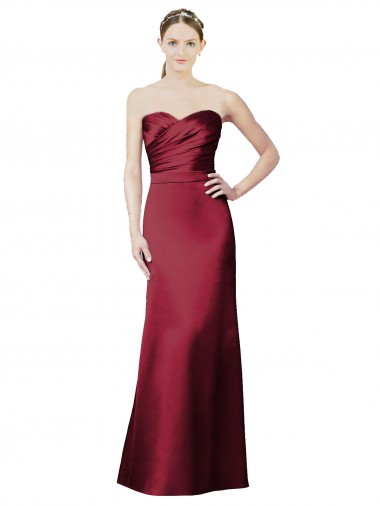 Sleeveless Strapless Satin Burgundy Long Bridesmaid Dress / Evening Dress Bath