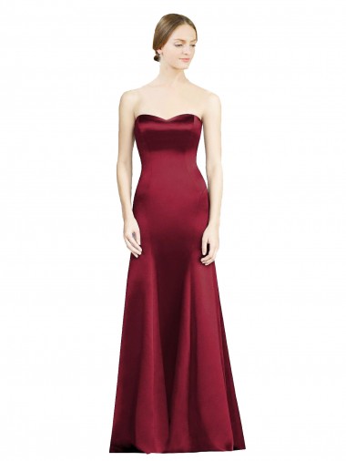 Sleeveless Sweetheart Satin Burgundy Long Bridesmaid Dress Bath
