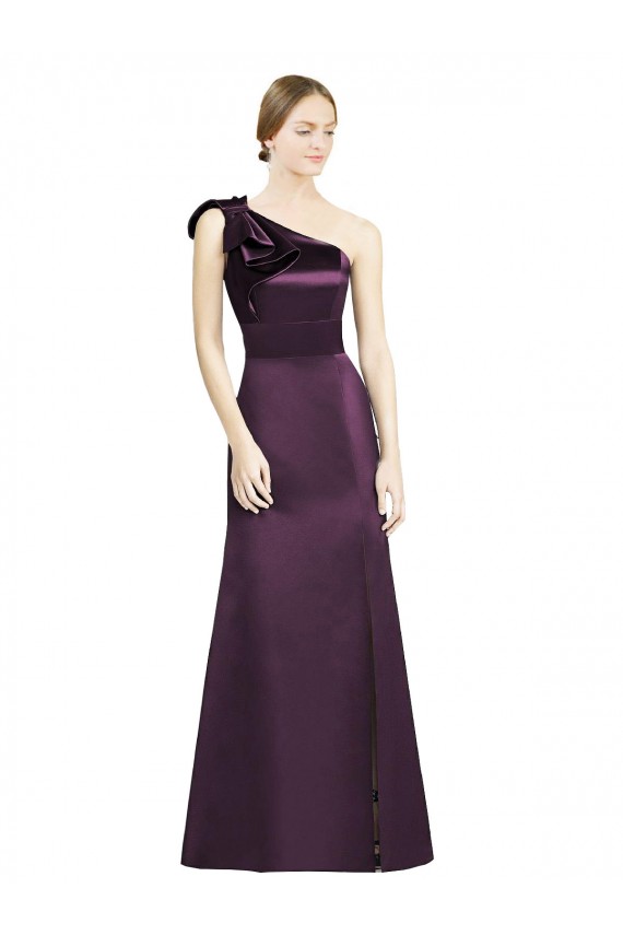 Sleeveless One Shoulder Satin Grape Long Bridesmaid Dress Bath