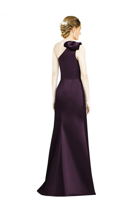Sleeveless One Shoulder Satin Grape Long Bridesmaid Dress Bath