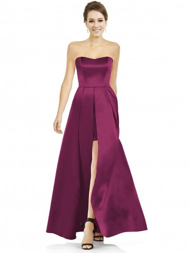 Sleeveless Strapless Satin Merlot Long Bridesmaid Dress Bath