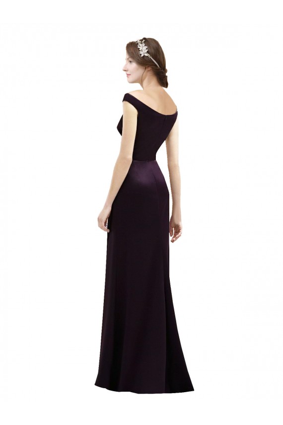 Cap Sleeves Off the Shoulder Satin Grape Long Bridesmaid Dress Bath
