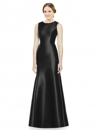 Sleeveless High Neck Satin Black Long Bridesmaid Dress Bath