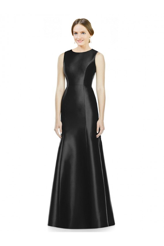 Sleeveless High Neck Satin Black Long Bridesmaid Dress Bath
