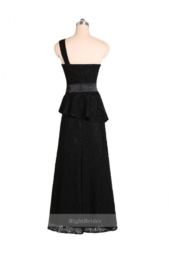 Sleeveless One Shoulder Satin Black Long Bridesmaid Dress Bath
