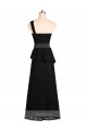 Sleeveless One Shoulder Satin Black Long Bridesmaid Dress Bath