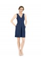 Sleeveless V-Neck Satin Dark Navy Knee Length Evening Gown / Bridesmaid Dress Bath