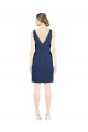 Sleeveless V-Neck Satin Dark Navy Knee Length Evening Gown / Bridesmaid Dress Bath