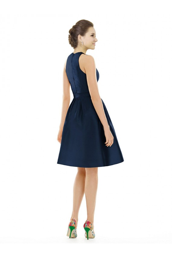 Sleeveless Halter Neck Satin Dark Navy Cocktail Length Bridesmaid Dress Bath