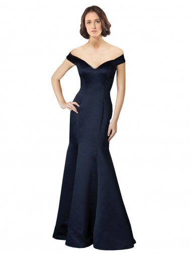Cap Sleeves V-Neck Satin Dark Navy Long Prom Dress / Bridesmaid Dress Bath