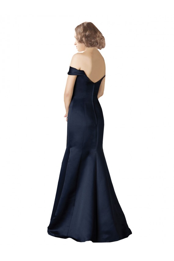Cap Sleeves V-Neck Satin Dark Navy Long Prom Dress / Bridesmaid Dress Bath