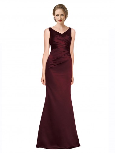 Sleeveless V-Neck Satin Burgundy Long Black Tie Evening Gown / Prom Dress / Bridesmaid Dress Bath