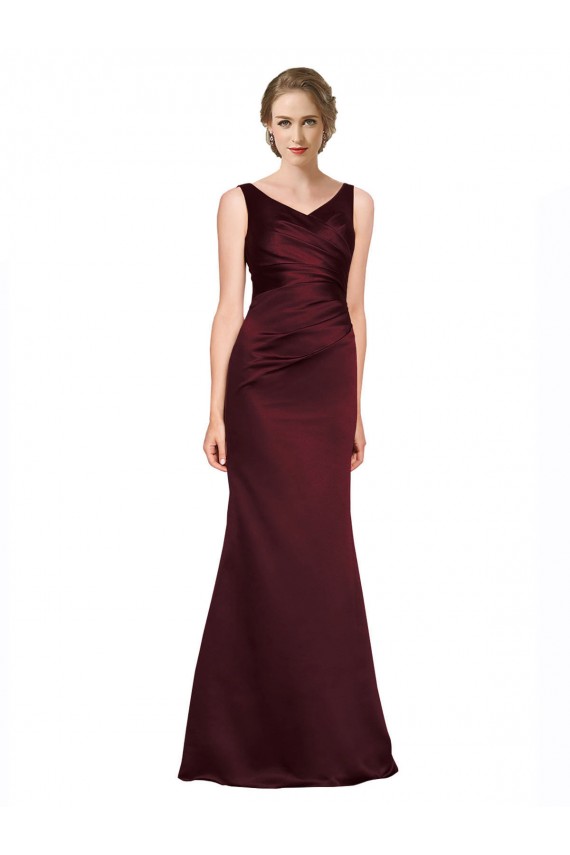 Sleeveless V-Neck Satin Burgundy Long Black Tie Evening Gown / Prom Dress / Bridesmaid Dress Bath