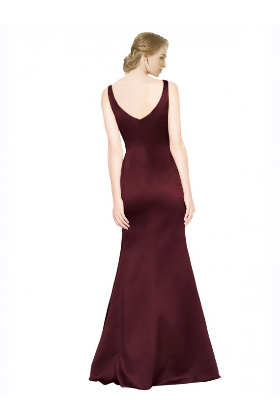 Sleeveless V-Neck Satin Burgundy Long Black Tie Evening Gown / Prom Dress / Bridesmaid Dress Bath