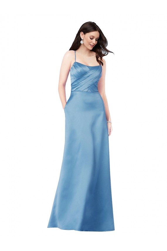 Sleeveless Square Neck Satin Sky Blue Long Formal Evening Gown / Prom Dress / Bridesmaid Dress Bath