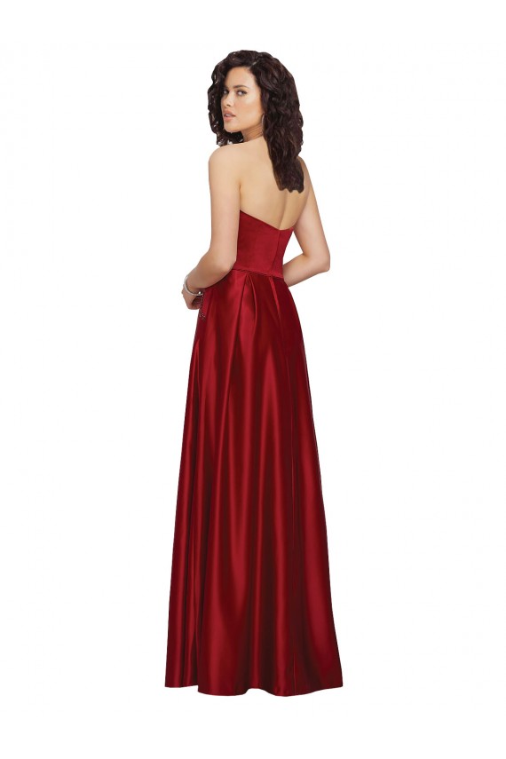 Sleeveless Strapless Satin Dark Red Long Prom Dress / Bridesmaid Dress Bath