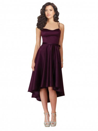 Sleeveless Scoop Neck Neck Satin Grape Short High Low Prom Dress / Bridesmaid Dress Bath