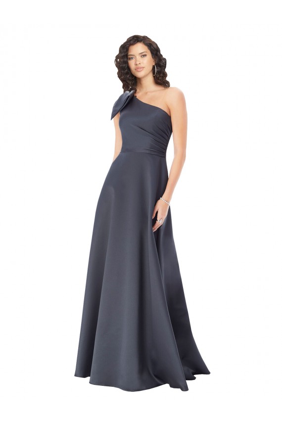 Sleeveless One Shoulder Satin Slate Grey Long Formal Evening Gown / Prom Dress / Bridesmaid Dress Bath