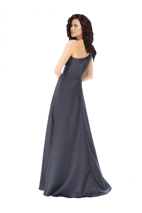 Sleeveless One Shoulder Satin Slate Grey Long Formal Evening Gown / Prom Dress / Bridesmaid Dress Bath