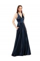 Sleeveless V-Neck Satin Dark Navy Long Formal Evening Gown / Prom Dress / Bridesmaid Dress Bath