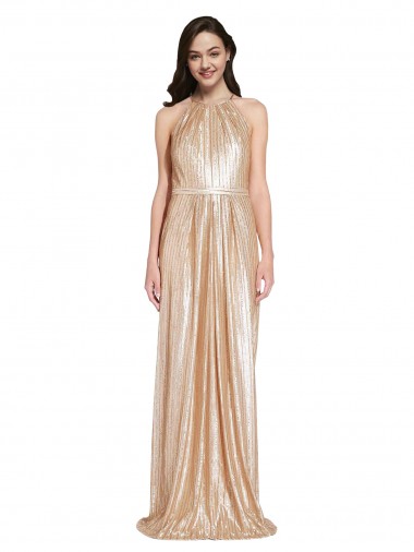 Sleeveless High Neck Sequin Gold Long Formal Evening Gown / Prom Dress / Bridesmaid Dress Bath
