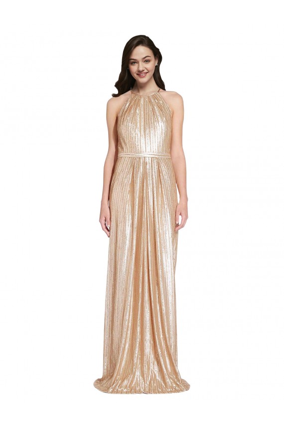Sleeveless High Neck Sequin Gold Long Formal Evening Gown / Prom Dress / Bridesmaid Dress Bath