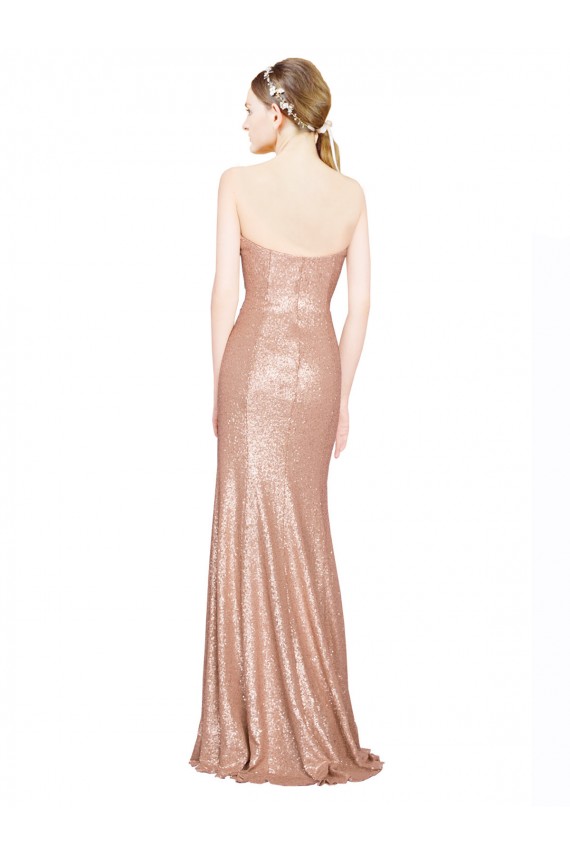 Sleeveless Sweetheart Sequin Rose Gold Long Formal Evening Gown / Prom Dress / Bridesmaid Dress Bath