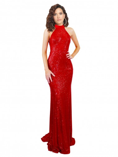 Sleeveless High Neck Sequin Red Long Formal Evening Gown / Prom Dress / Bridesmaid Dress Bath