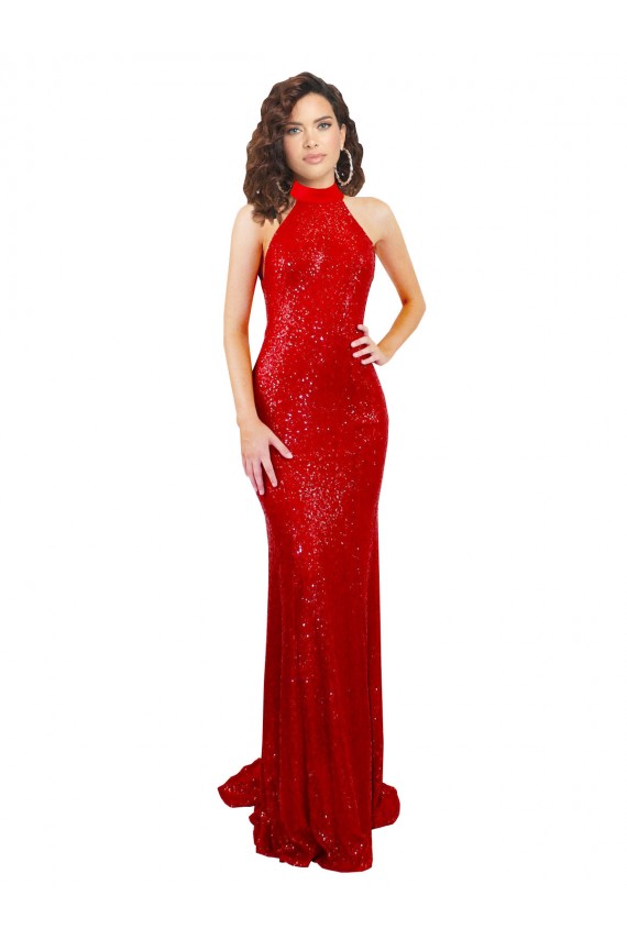 Sleeveless High Neck Sequin Red Long Formal Evening Gown / Prom Dress / Bridesmaid Dress Bath