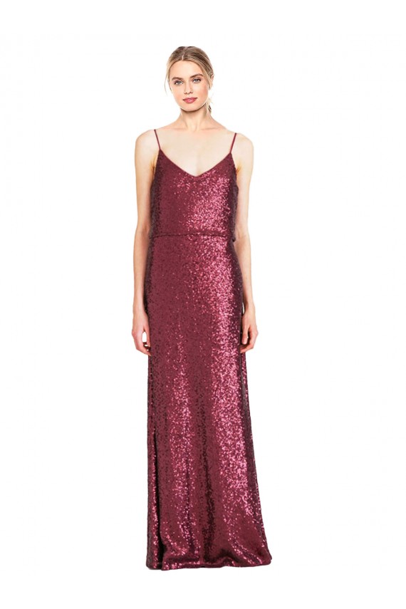 Sleeveless High Neck Sequin Burgundy Long Formal Evening Gown / Prom Dress / Bridesmaid Dress Bath