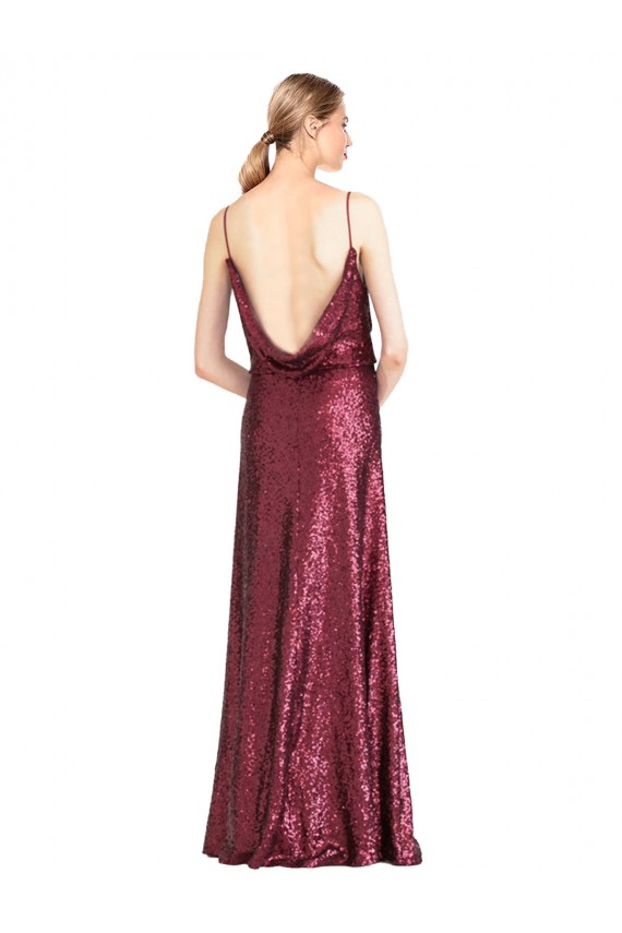 Sleeveless High Neck Sequin Burgundy Long Formal Evening Gown / Prom Dress / Bridesmaid Dress Bath
