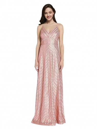 Sleeveless V-Neck Sequin Rose Gold Long Formal Evening Gown / Prom Dress / Bridesmaid Dress Bath