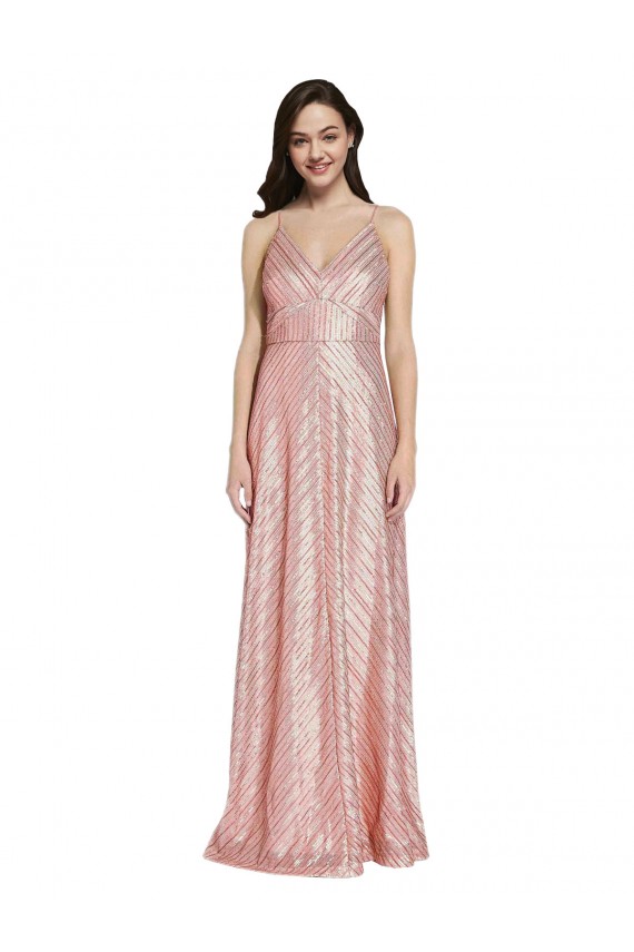 Sleeveless V-Neck Sequin Rose Gold Long Formal Evening Gown / Prom Dress / Bridesmaid Dress Bath
