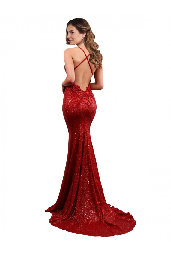 Sleeveless V-Neck Sequin Red Long Evening Gown / Bridesmaid Dress Bath