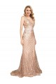 Sleeveless V-Neck Sequin & Sparkling Sequin Rose Gold Long Formal Plus Size Evening Gown / Prom Dress / Bridesmaid Dress Bath