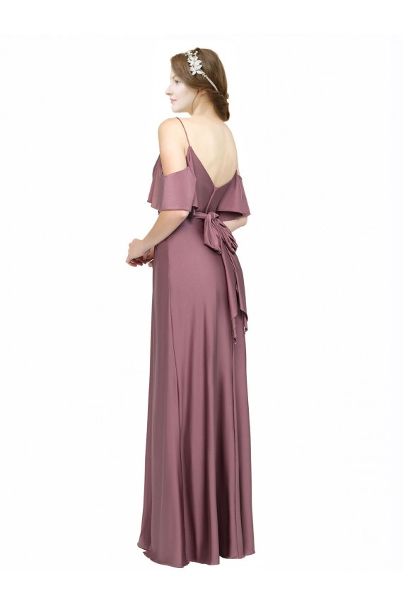 Cold Shoulder Off the Shoulder Silk like Satin Long Formal Evening Gown / Prom Dress / Bridesmaid Dress Bath