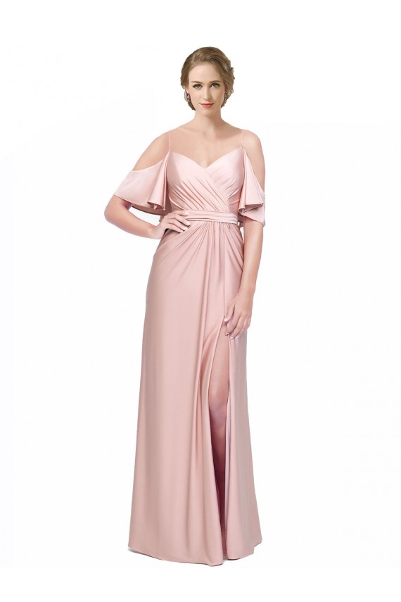 Cold Shoulder Off the Shoulder Silk like Satin Long Formal Evening Gown / Prom Dress / Bridesmaid Dress Bath