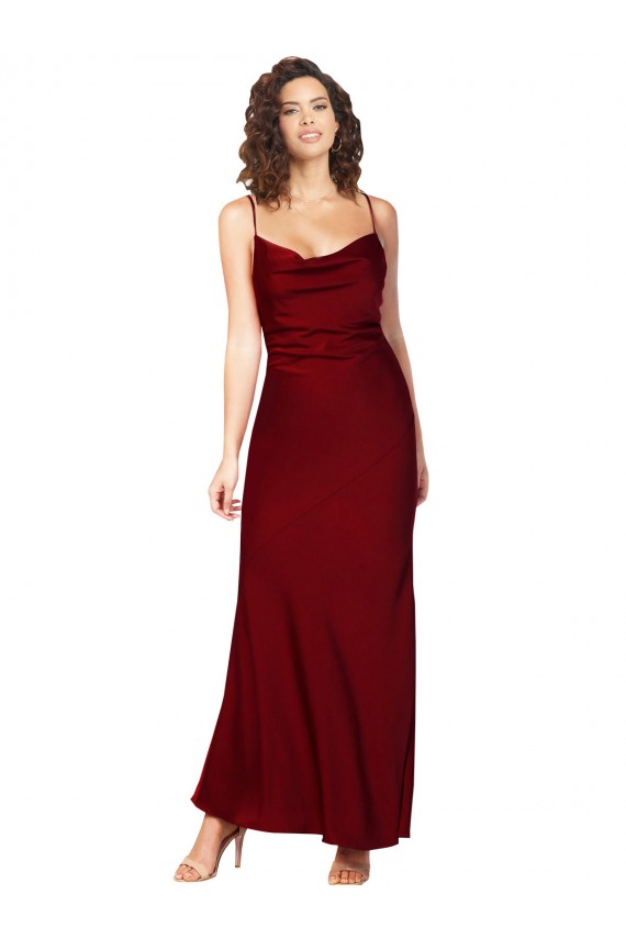 Sleeveless Cowl Neck Silk like Satin Burgundy Long Black Tie Evening Gown / Prom Dress / Bridesmaid Dress Bath